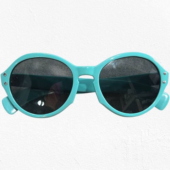 1960s Vintage Aqua Blue Mod Sunglasses Riveted Round Frame Retro Mod Eyewear - Picture 10 of 14